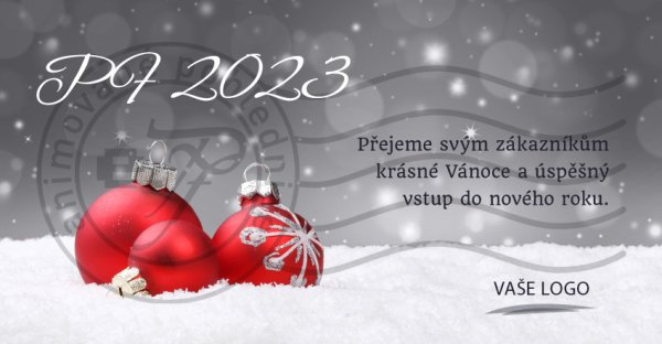 Červené ozdoby- novoročenka, vánoční přání, PF 2023