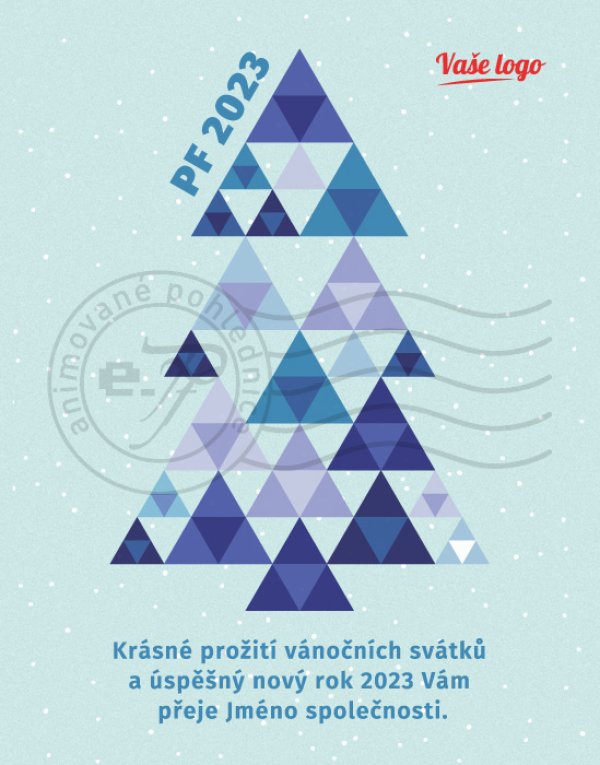 Triangle stromek (modrý)- novoročenka, vánoční přání, PF 2023