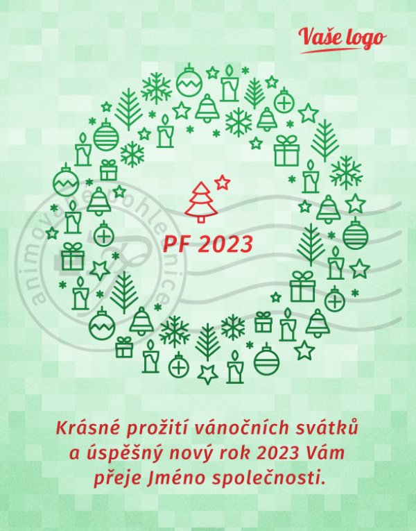 Vánoční symboly (světlé pozadí)- novoročenka, vánoční přání, PF 2023