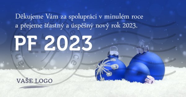Modré ozdoby- novoročenka, vánoční přání, PF 2023