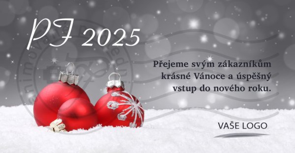 Červené ozdoby- novoročenka, vánoční přání, PF 2023