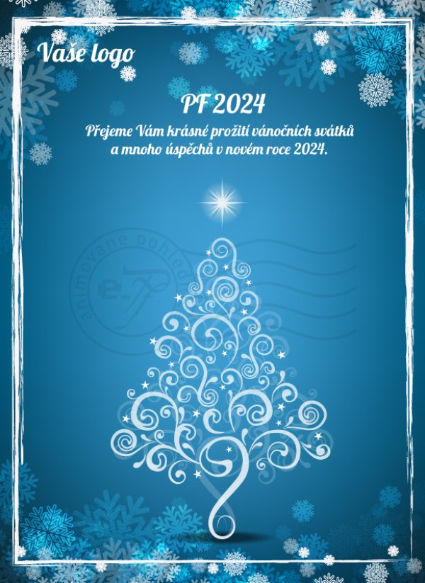 Ozdobné vlnky (modrá)- novoročenka, vánoční přání, PF 2023